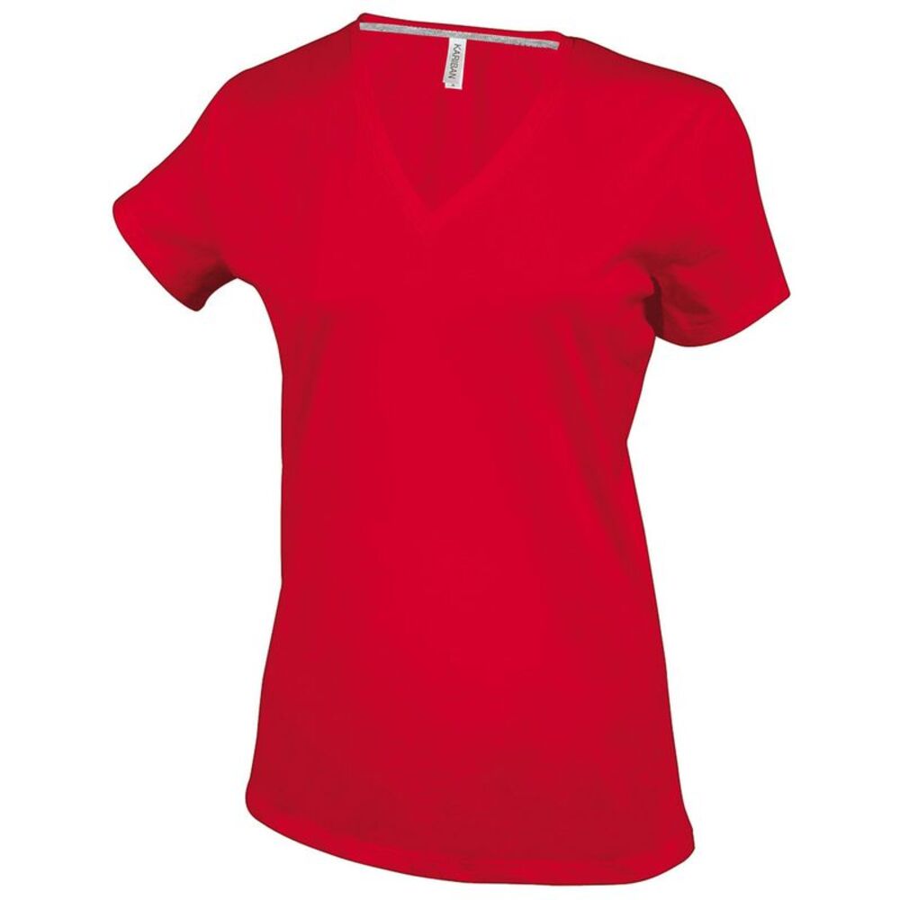 Kariban Womens/Ladies Feminine Fit Short Sleeve V Neck / Red